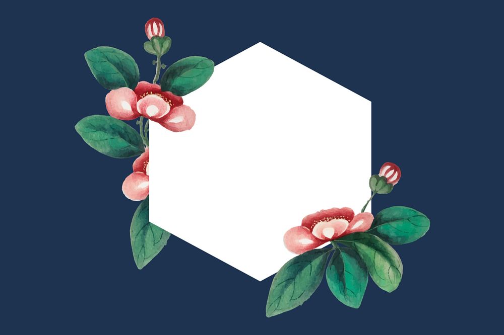 Flower illustration with hexagon shape, blue background, editable design