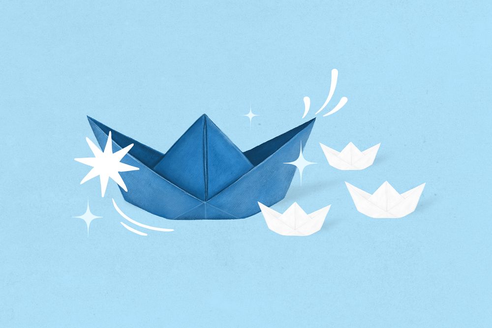 Blue boat origami illustration, editable design