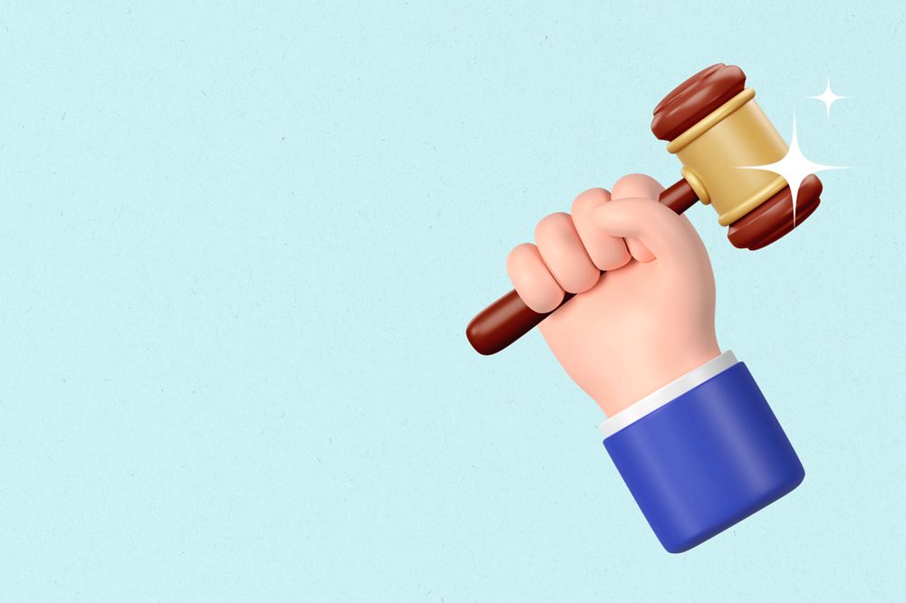 Hand holding gavel background, 3D law remix, editable design