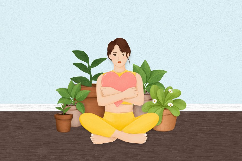 Woman plant lover, hobby illustration, editable design