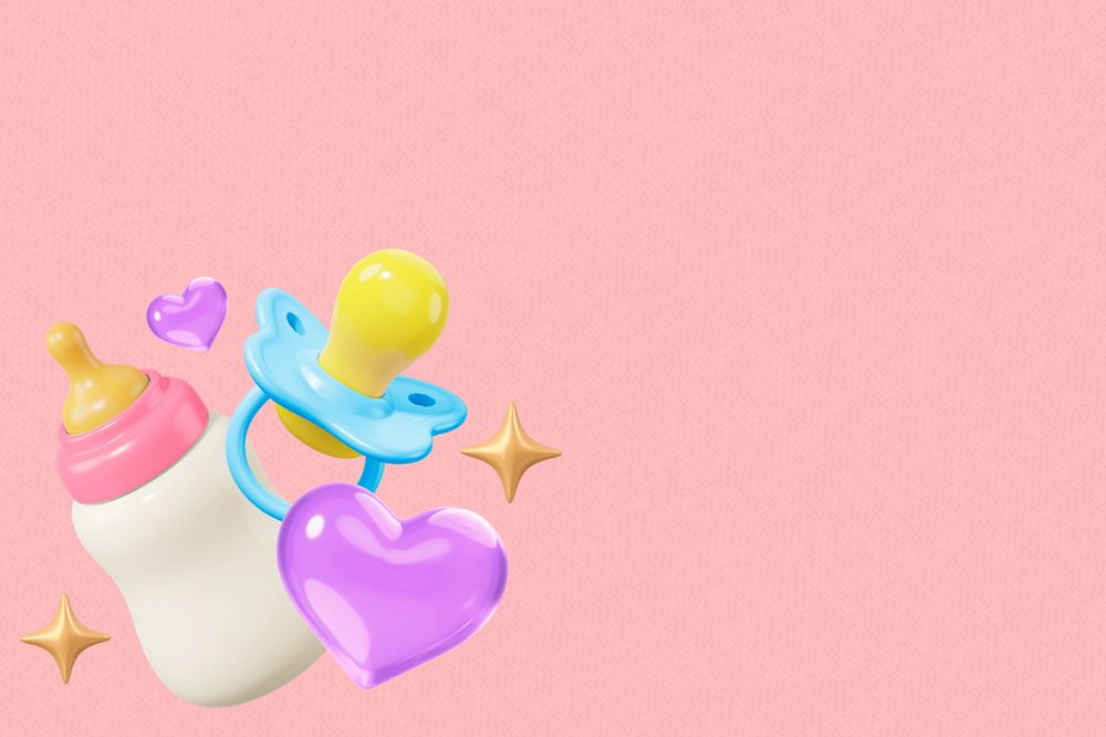 Baby bottle pacifier background, 3D cute remix, editable design