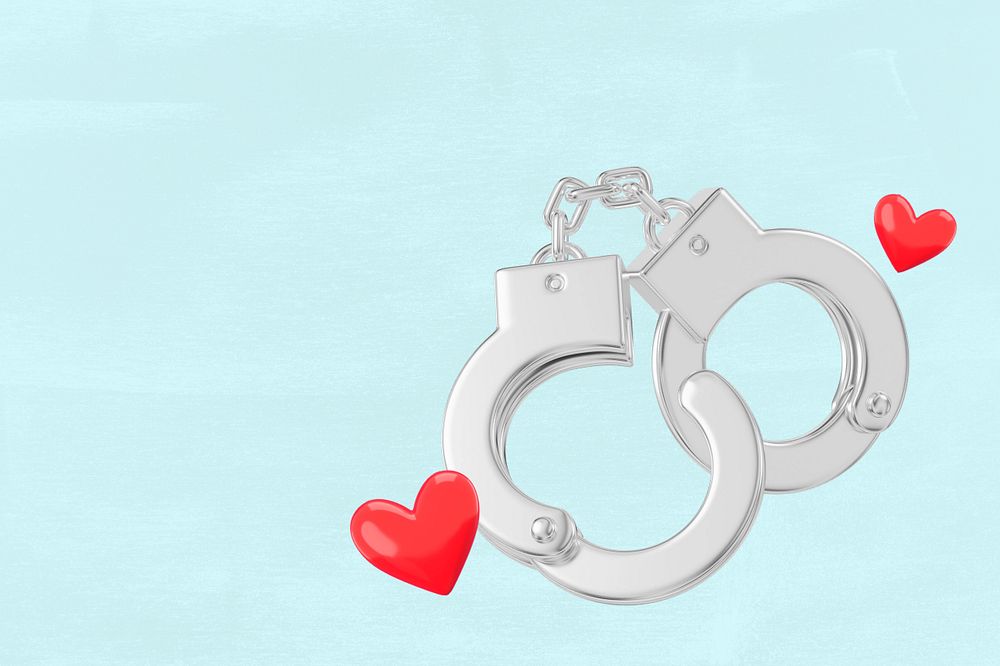 Valentine's heart handcuffs background, 3D love remix, editable design