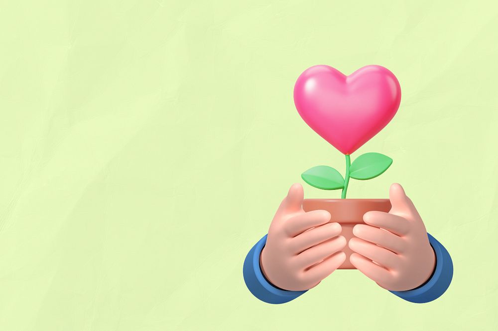 Valentine's heart plant background, 3D love remix, editable design