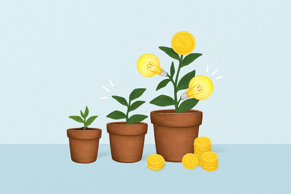 Creative ideas money plant, finance remix, editable design