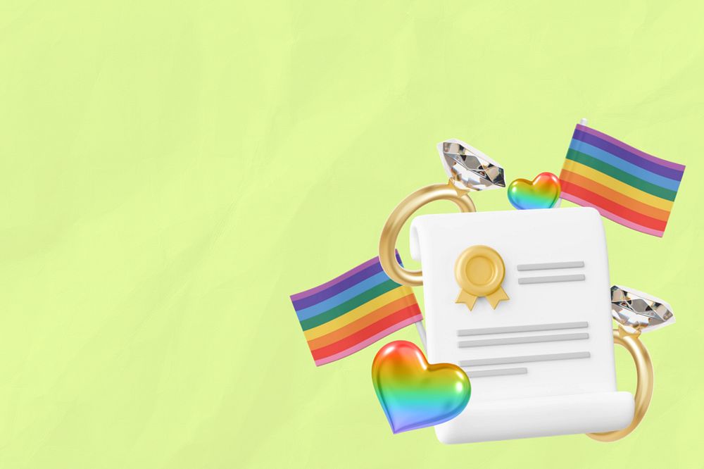 Gay marriage certificate background, 3D LGBTQ remix, editable design