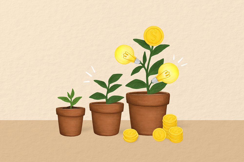 Creative ideas money plant, finance remix, editable design