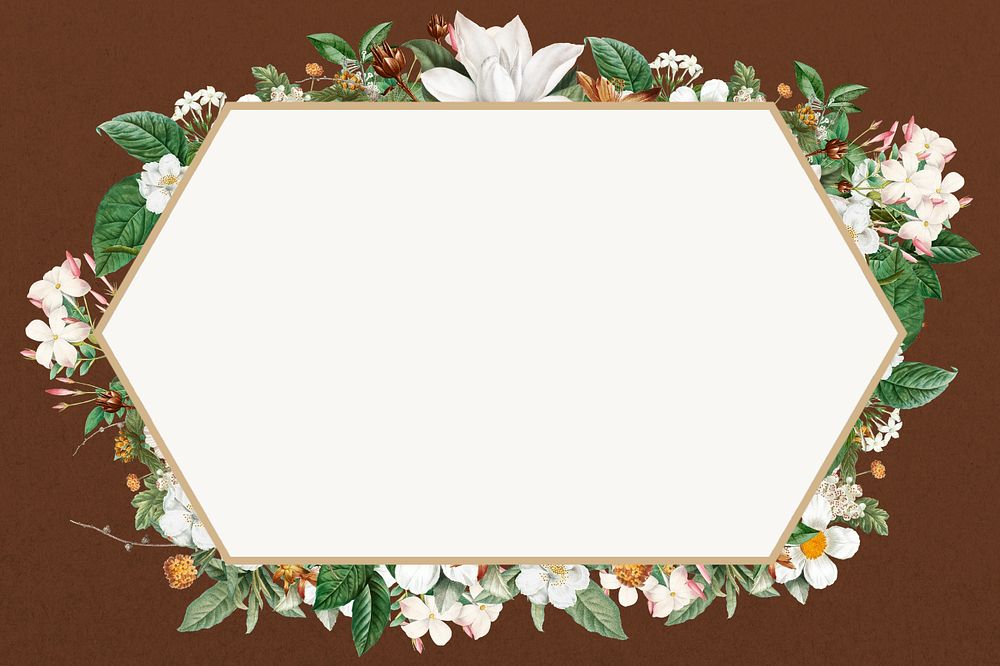 Floral hexagon frame, white flower editable design