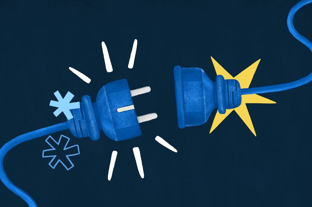 Blue electrical plugs illustration, editable design