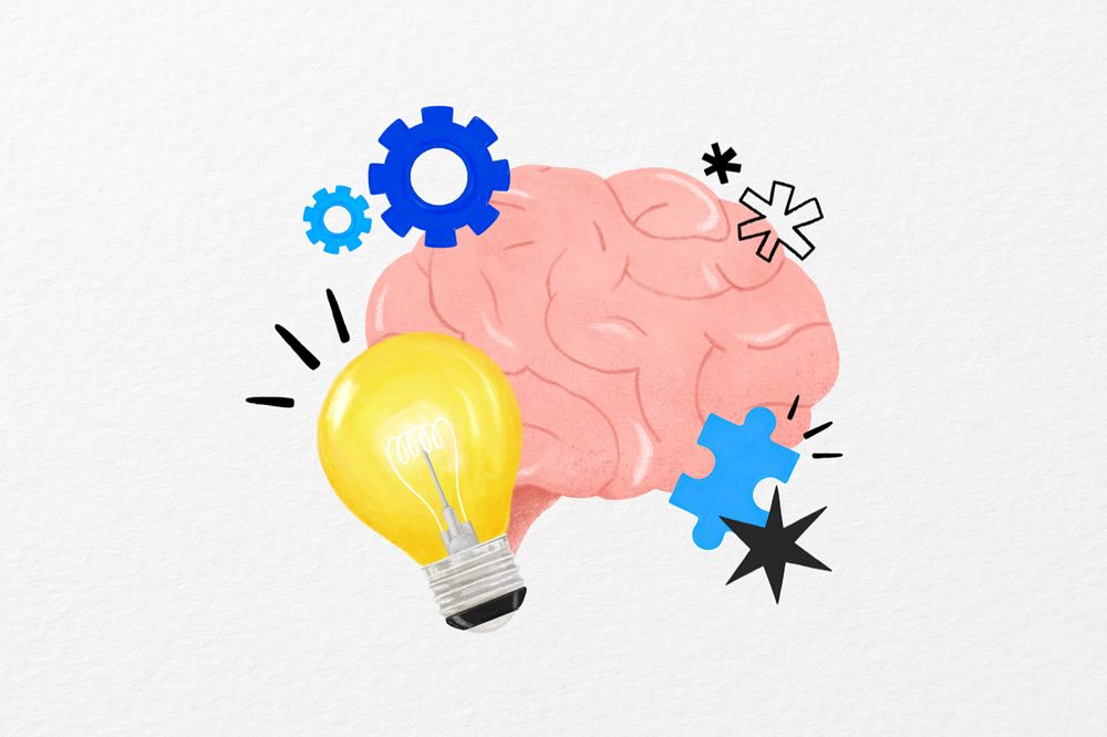 Creative ideas brain, light bulb, business remix, editable design