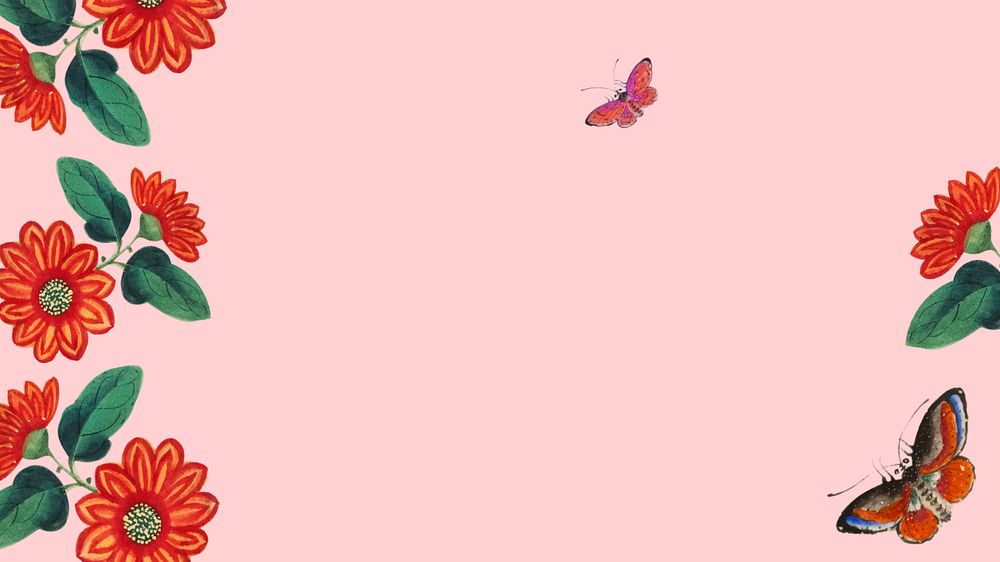 Red flower desktop wallpaper, pink background, editable design