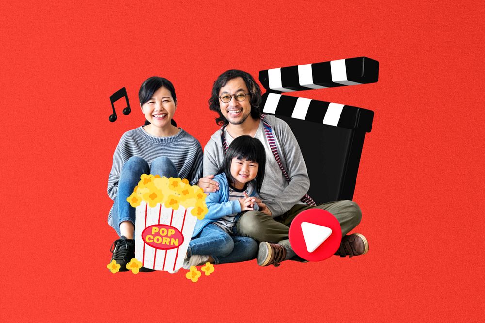 Family movie entertainment, editable red design