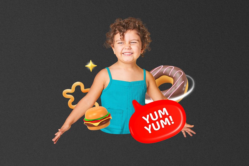 Kids food collage, editable black design