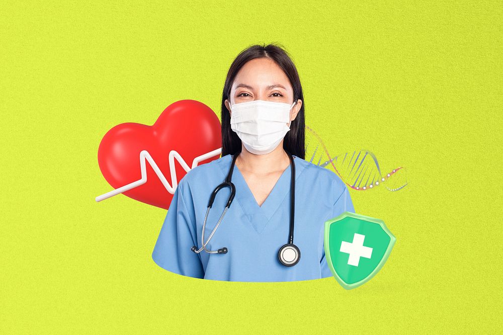 Female doctor healthcare, editable green design