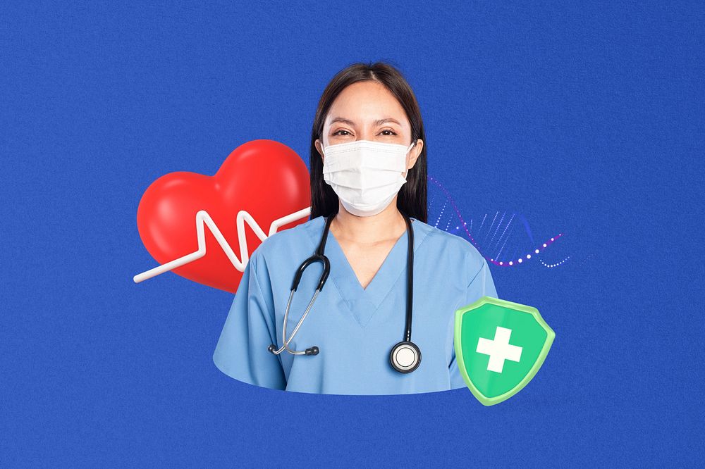 Female doctor healthcare, editable blue design