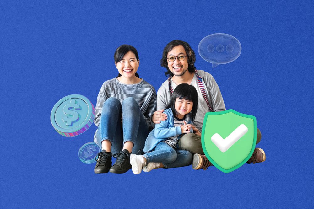 Family financial insurance, editable blue design