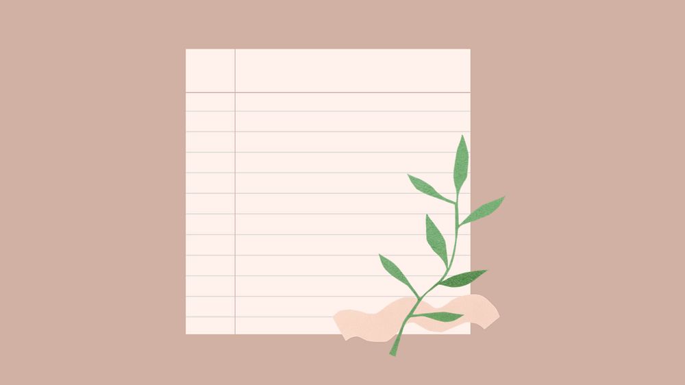 Cute desktop wallpaper, pastel paper note with plant doodle, editable design