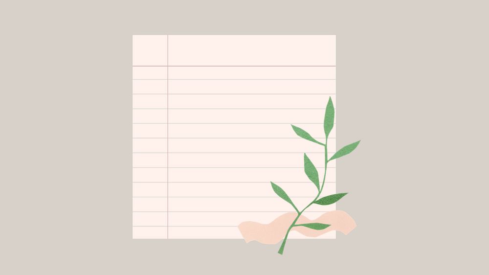 Cute desktop wallpaper, pastel paper note with plant doodle, editable design