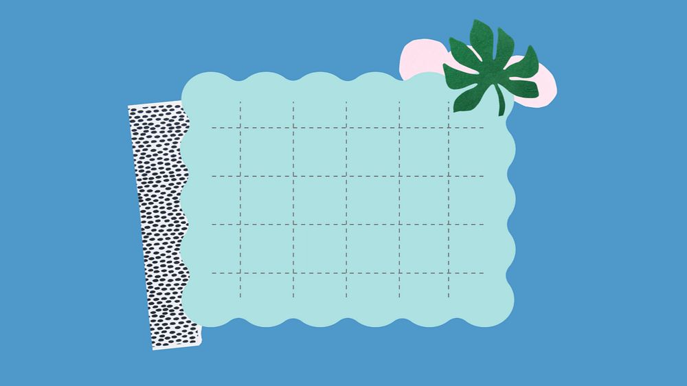 Blue desktop wallpaper, pastel paper note with cute doodles, editable design