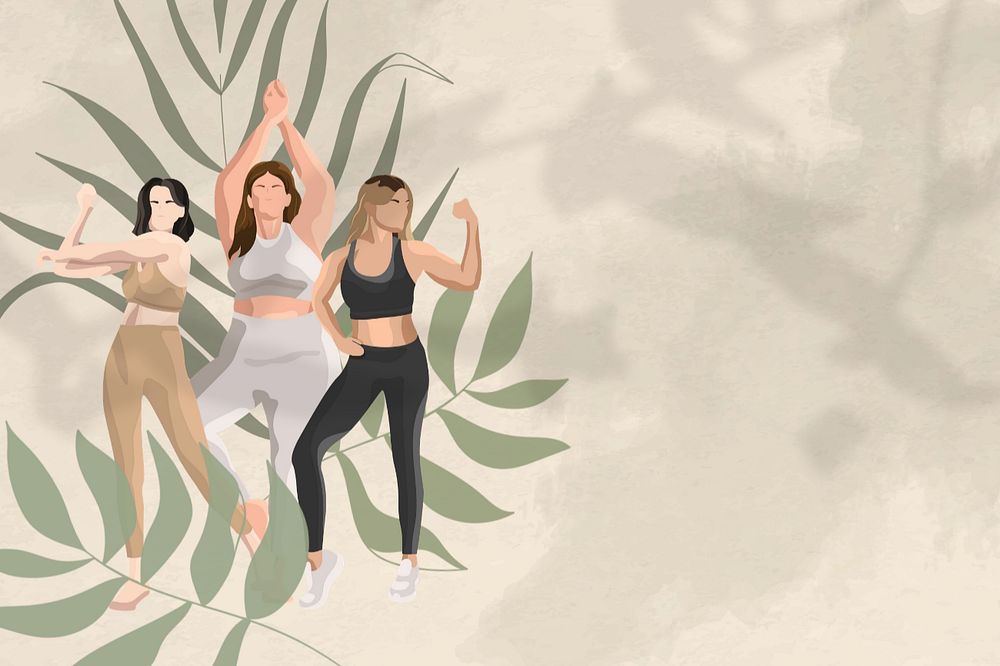 Healthy women pose background, wellness illustration, editable design