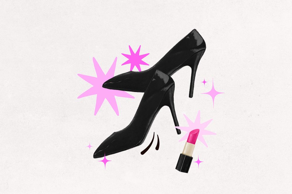 Black high heels, pink lipstick, beauty remix, editable design