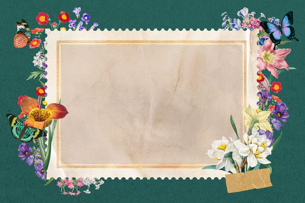 Spring flowers frame, colorful botanical editable design