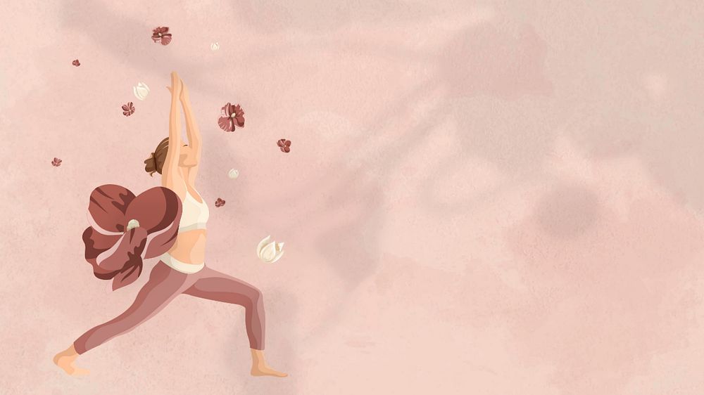 Woman flower yoga desktop wallpaper, editable design