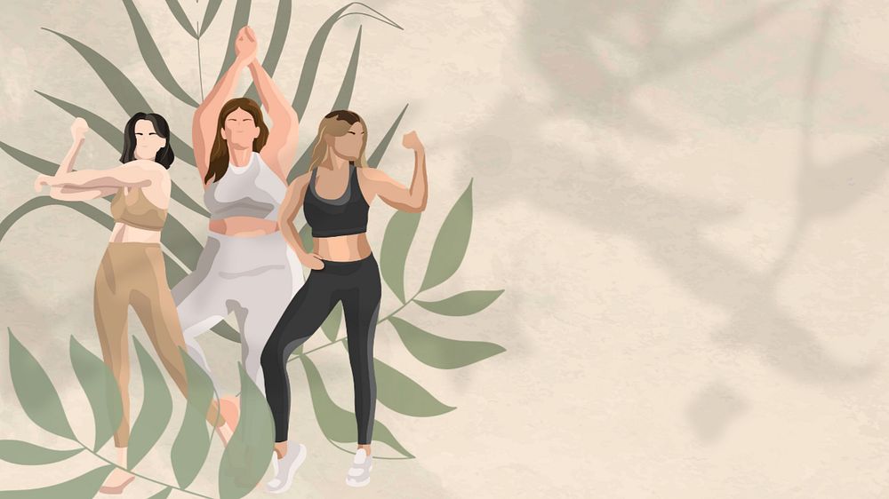 Healthy women pose desktop wallpaper, wellness illustration, editable design