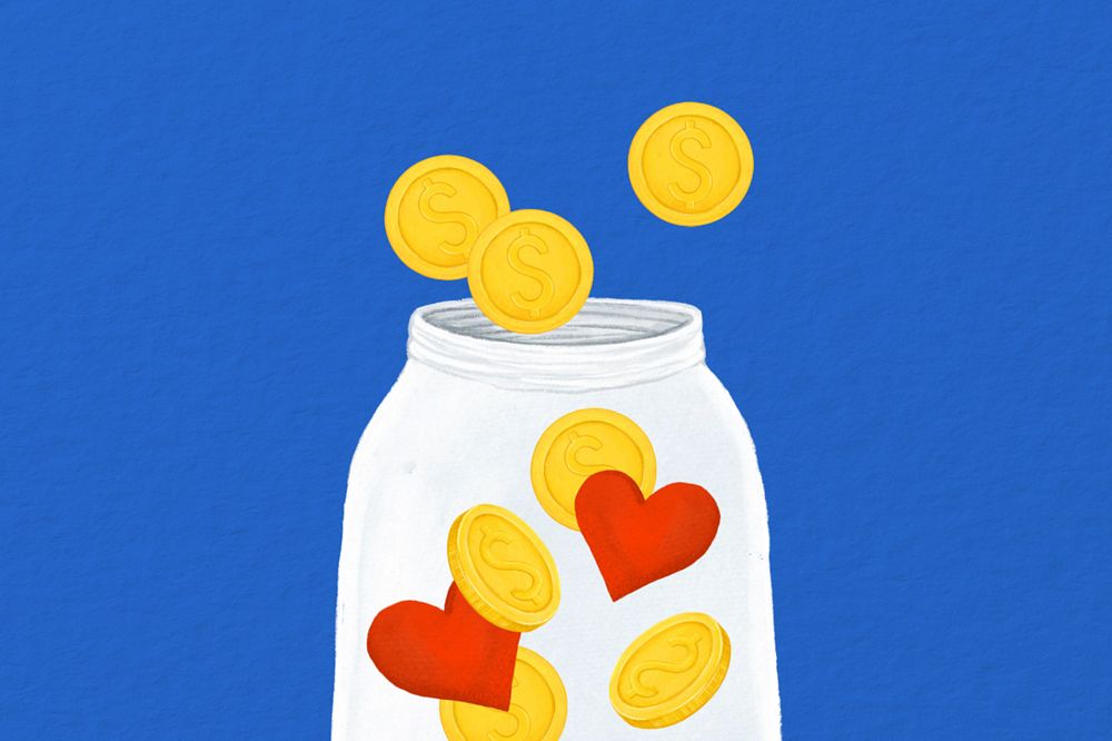 Donation money jar, finance illustration, editable design