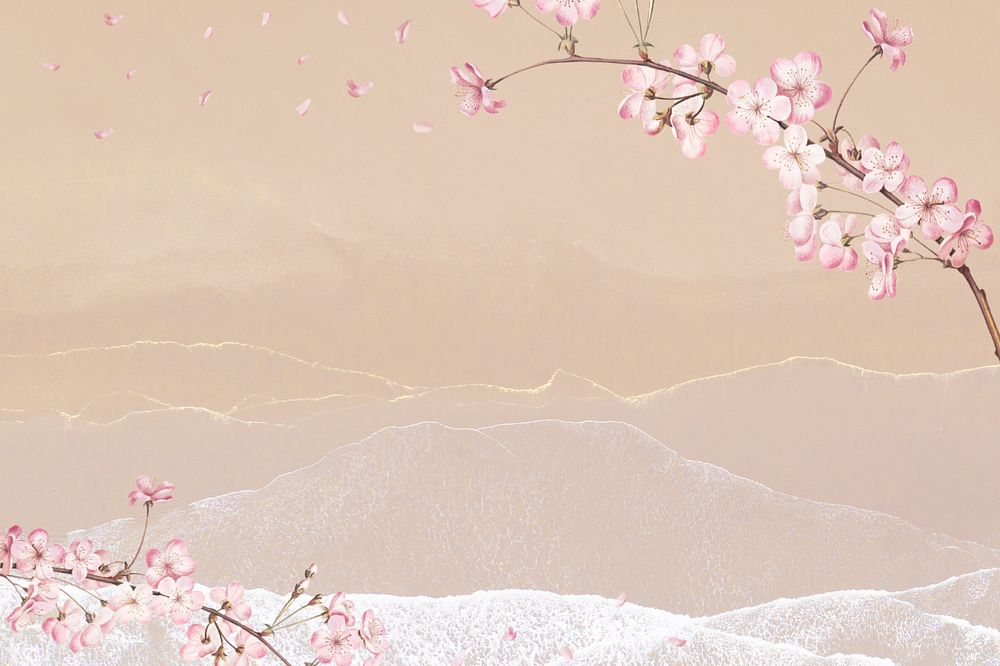 Sakura branch illustration, vintage background, editable design