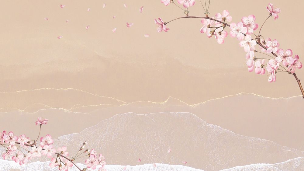 Cherry blossom, vintage desktop wallpaper, editable design