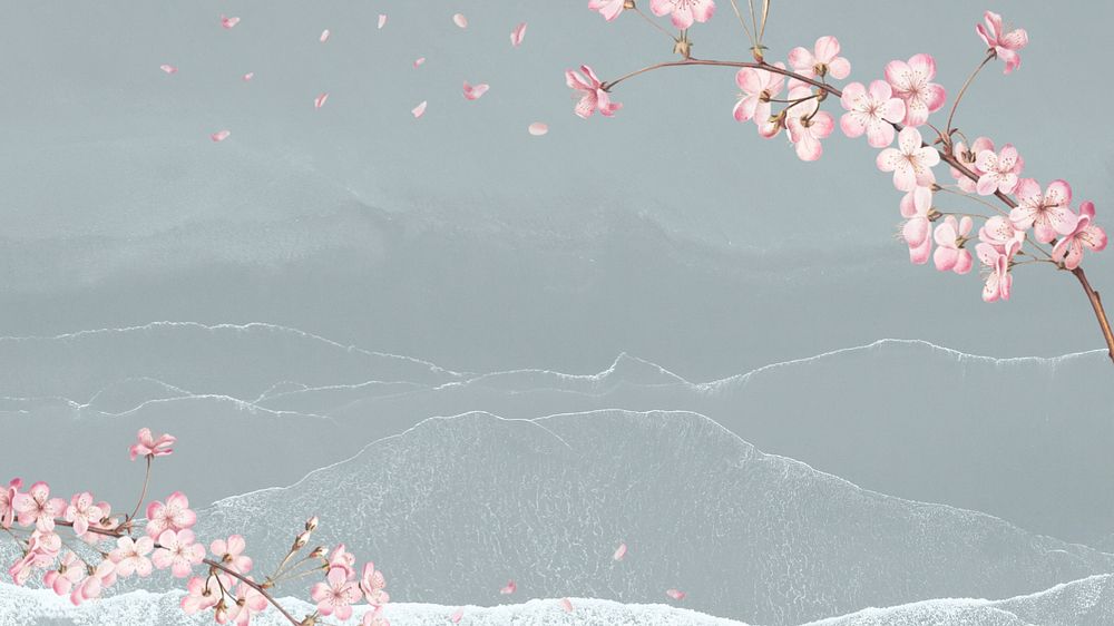 Cherry blossom, vintage desktop wallpaper, editable design