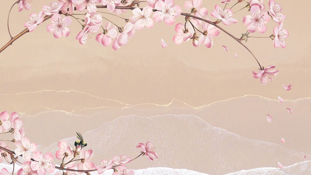 Cherry blossom, vintage desktop wallpaper, editable design