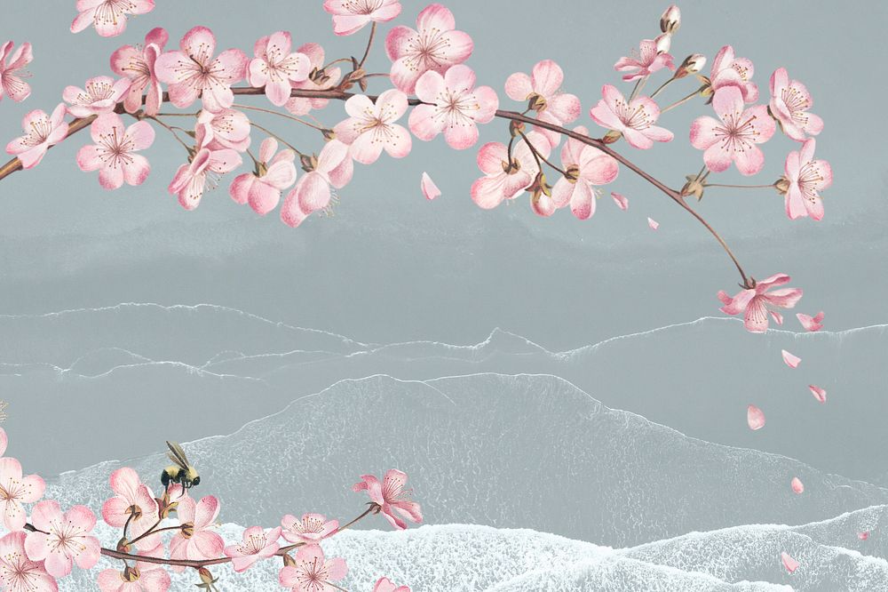 Sakura branch illustration, vintage background, editable design