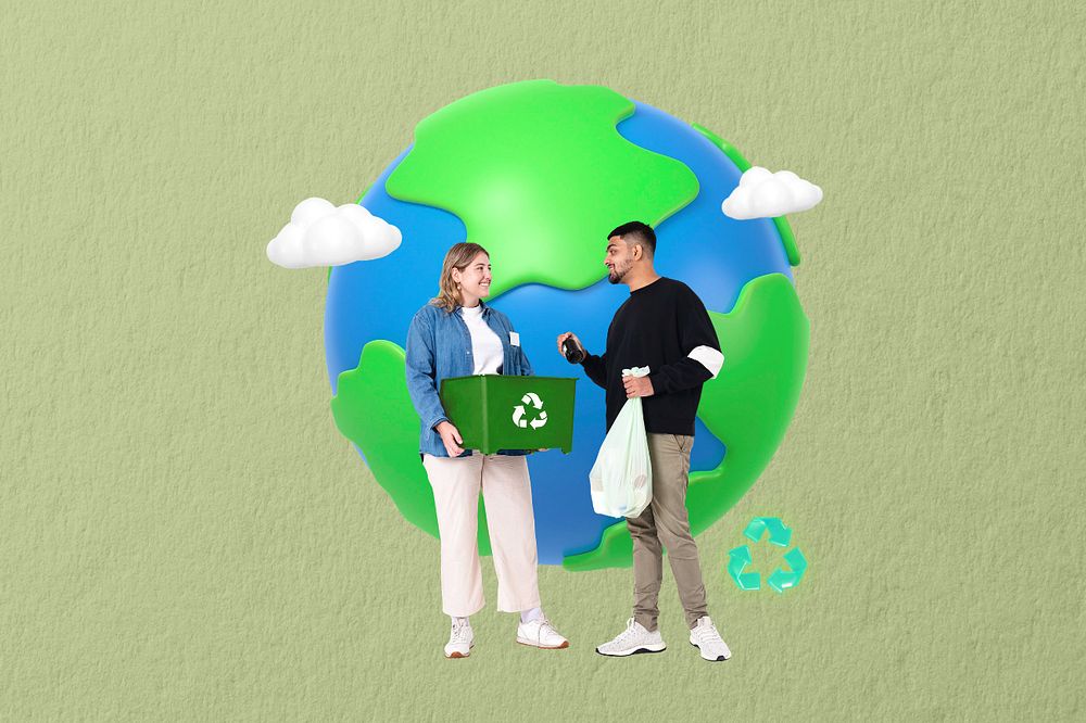 Eco waste management collage, editable green design