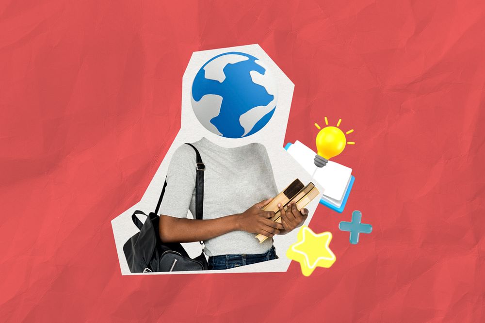 Study abroad collage, editable red design