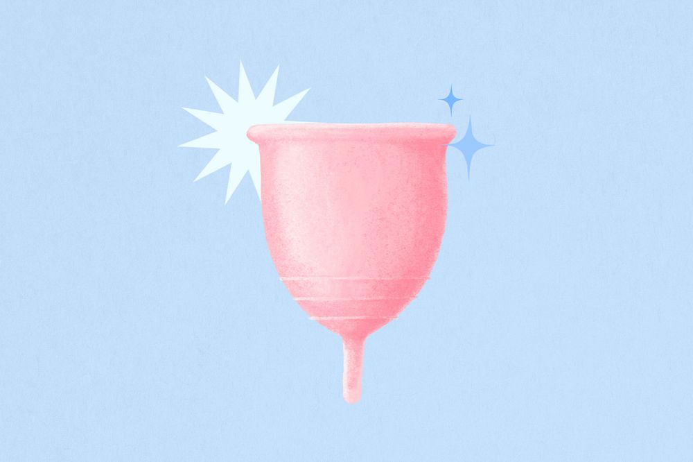 Pink menstrual cup, women's health illustration, editable design