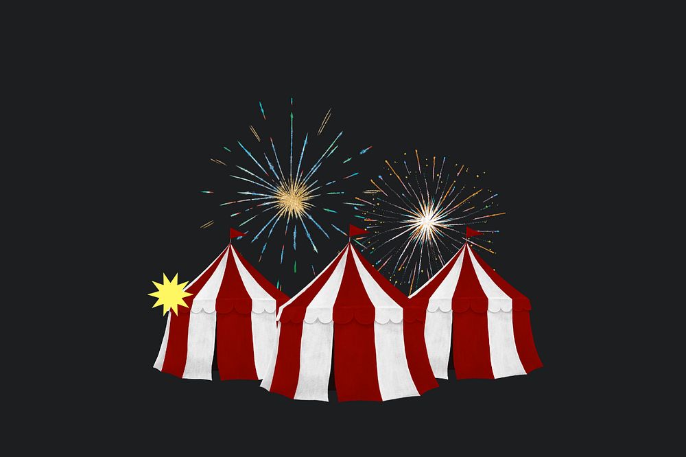 Circus tent fireworks illustration, editable design