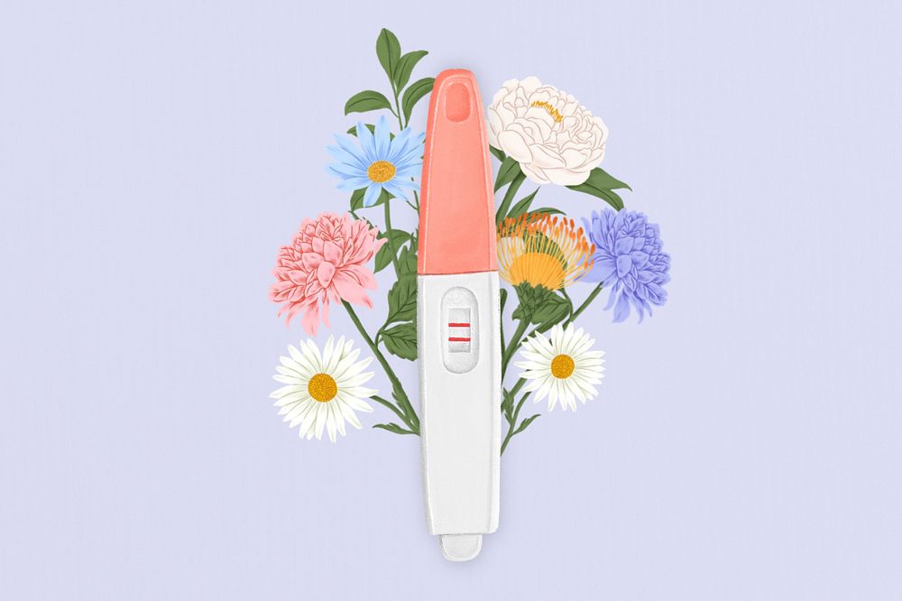 Positive pregnancy test, women's health, floral remix, editable design