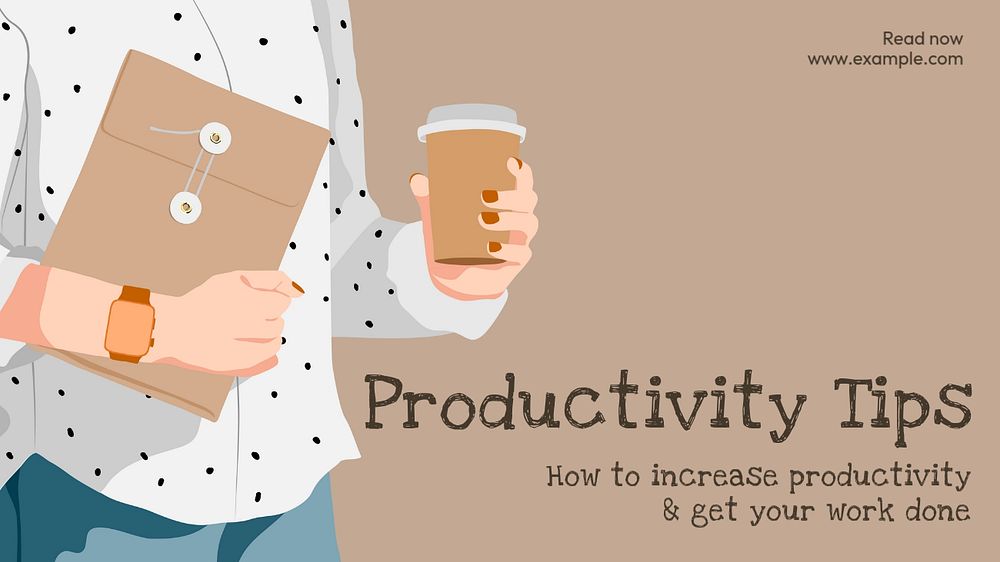 Productivity tips blog banner template, editable text