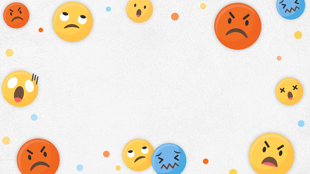 Angry emoticon frame desktop wallpaper, white background, paper textured design