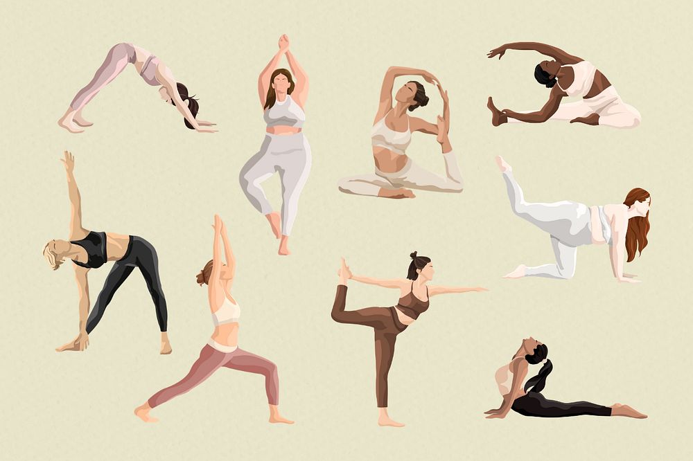 Woman yoga poses collection set, editable design