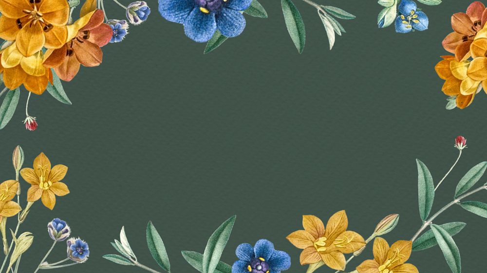 Floral frame desktop wallpaper, editable green design