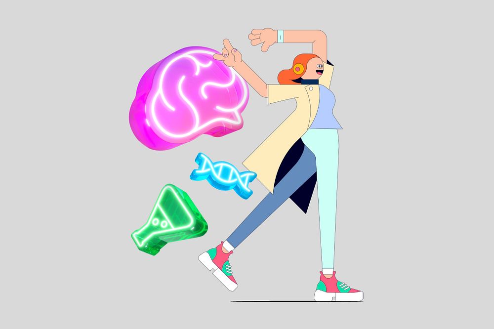 Woman in science, grey editable design