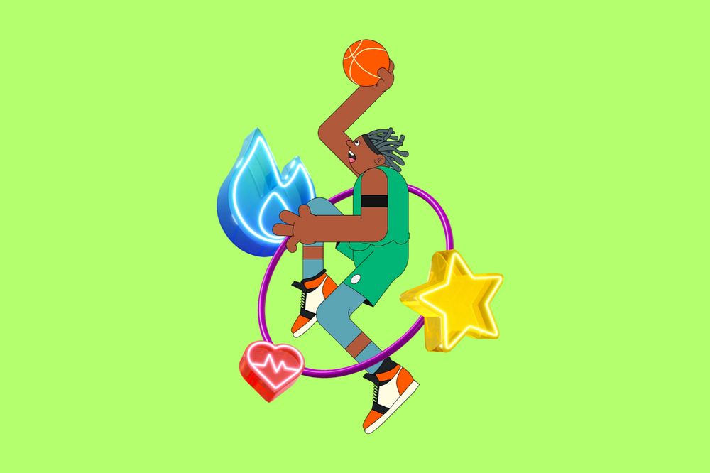 Man playing basketball, green editable design