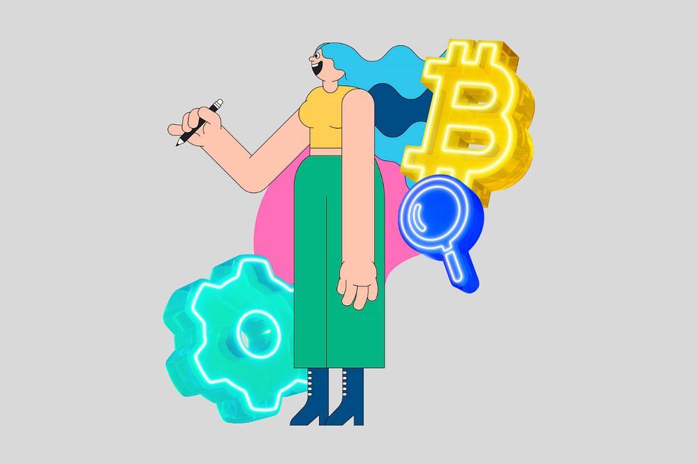 Woman bitcoin, grey editable design