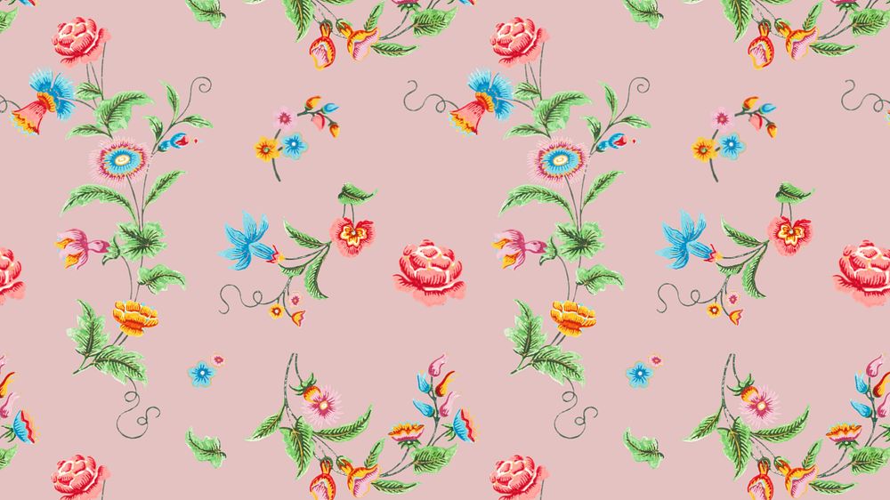 Vintage flower pattern desktop wallpaper, pink background