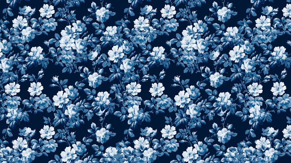 Peony flower pattern desktop wallpaper, blue background