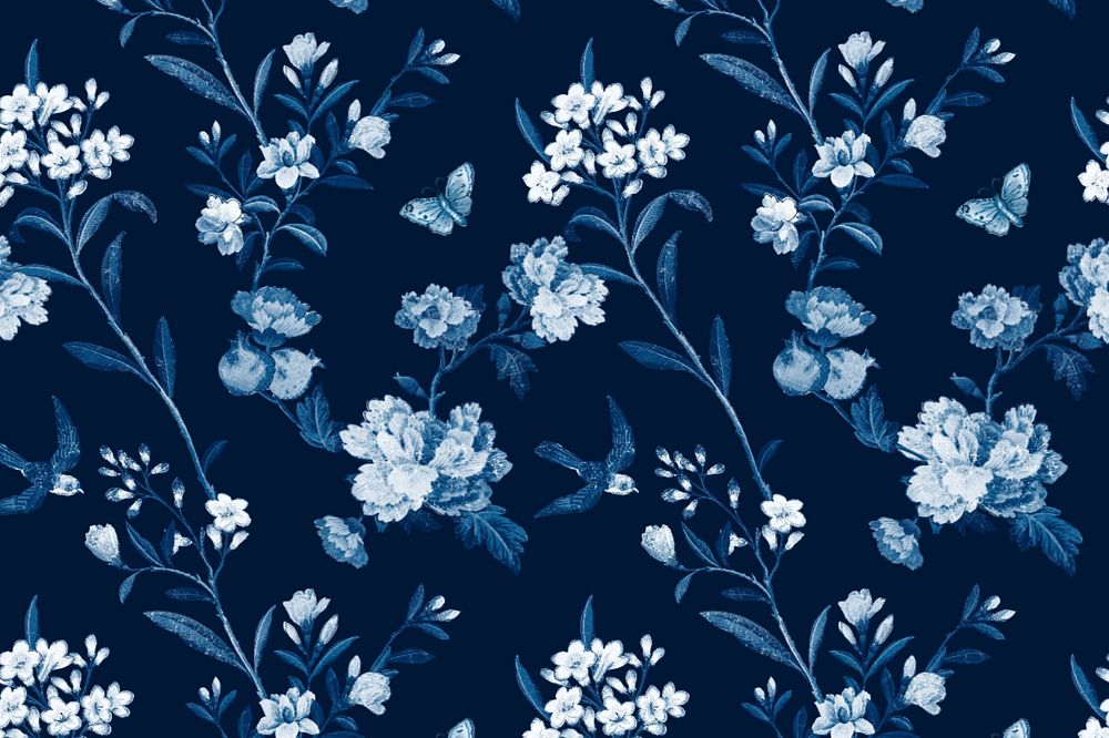 Blossoms floral pattern, blue background