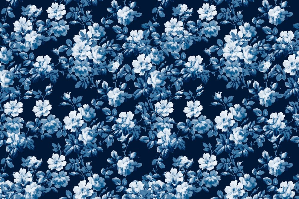 Peony flower pattern, blue background