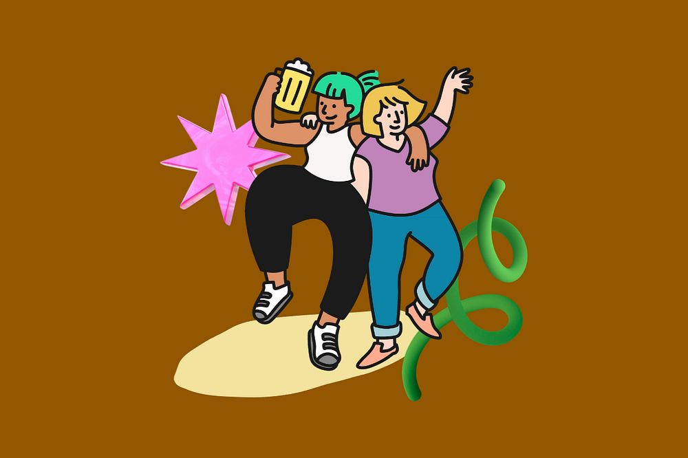 Doodle women partying, brown editable design